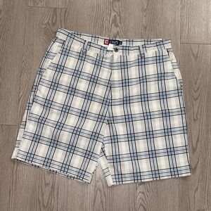 Chaps Men's White and Blue Checkered Shorts